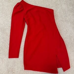 Michael Costello x REVOLVE Red One-Shoulder Dress